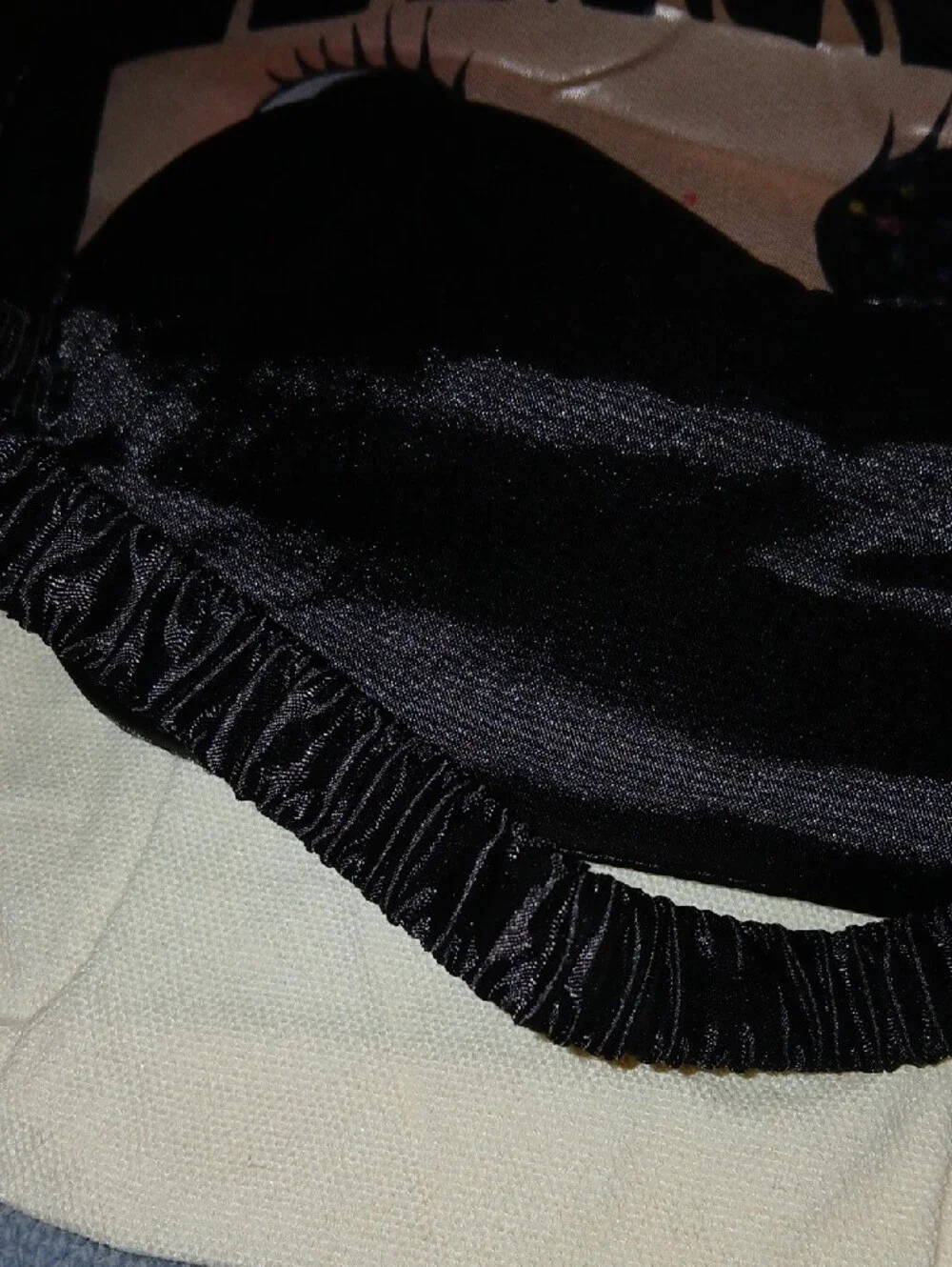 Satin #SleepMask - Black and Cream Cartoon Design #eyemask